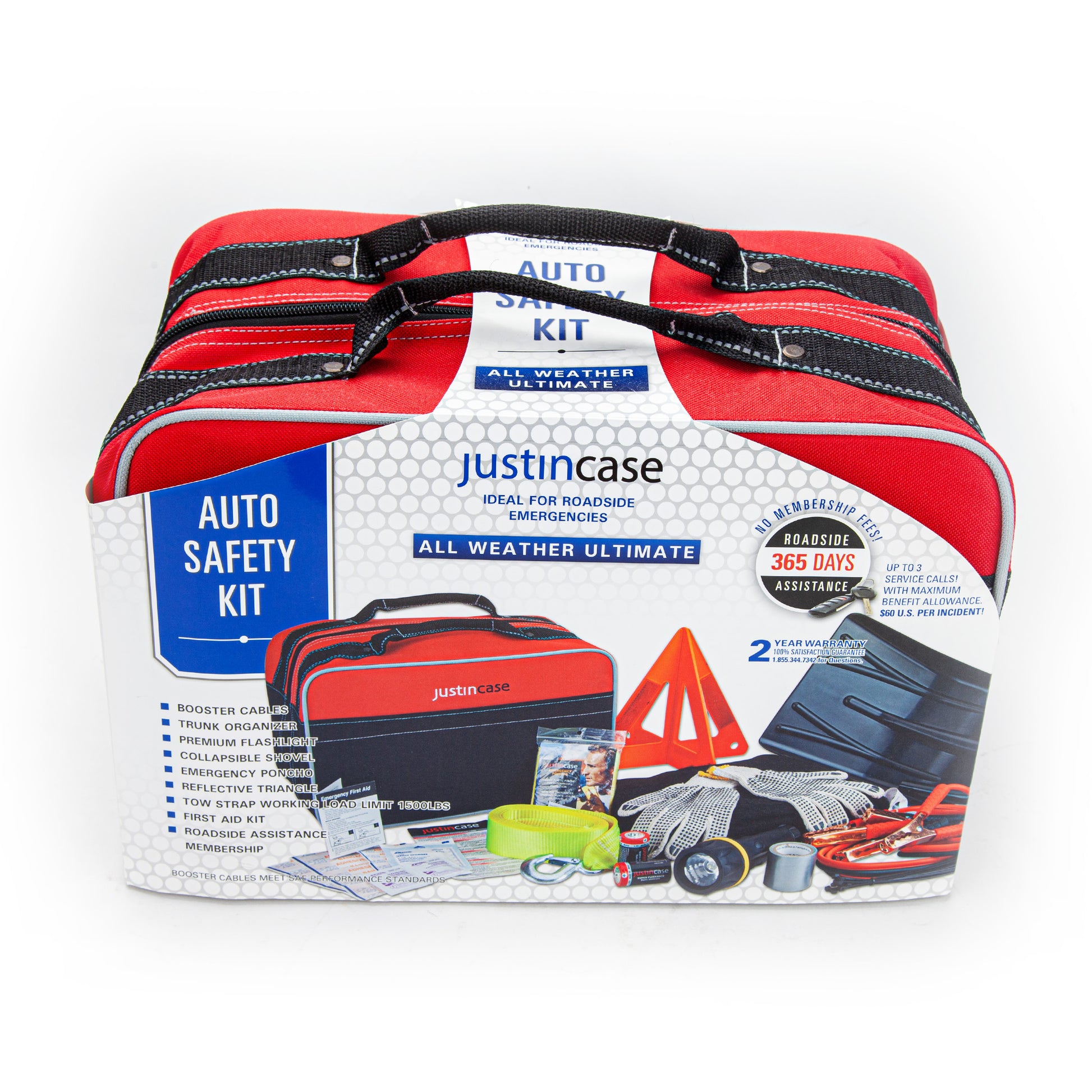 Justin Case All Weather auto safety kit packaging on a white background
