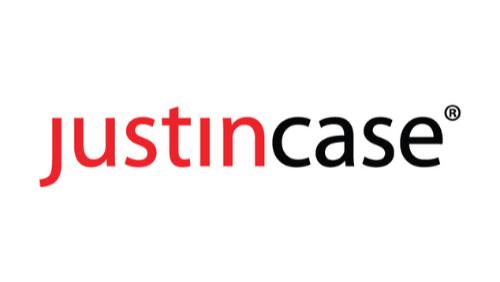 Justin Case logo with red and black text on a white background