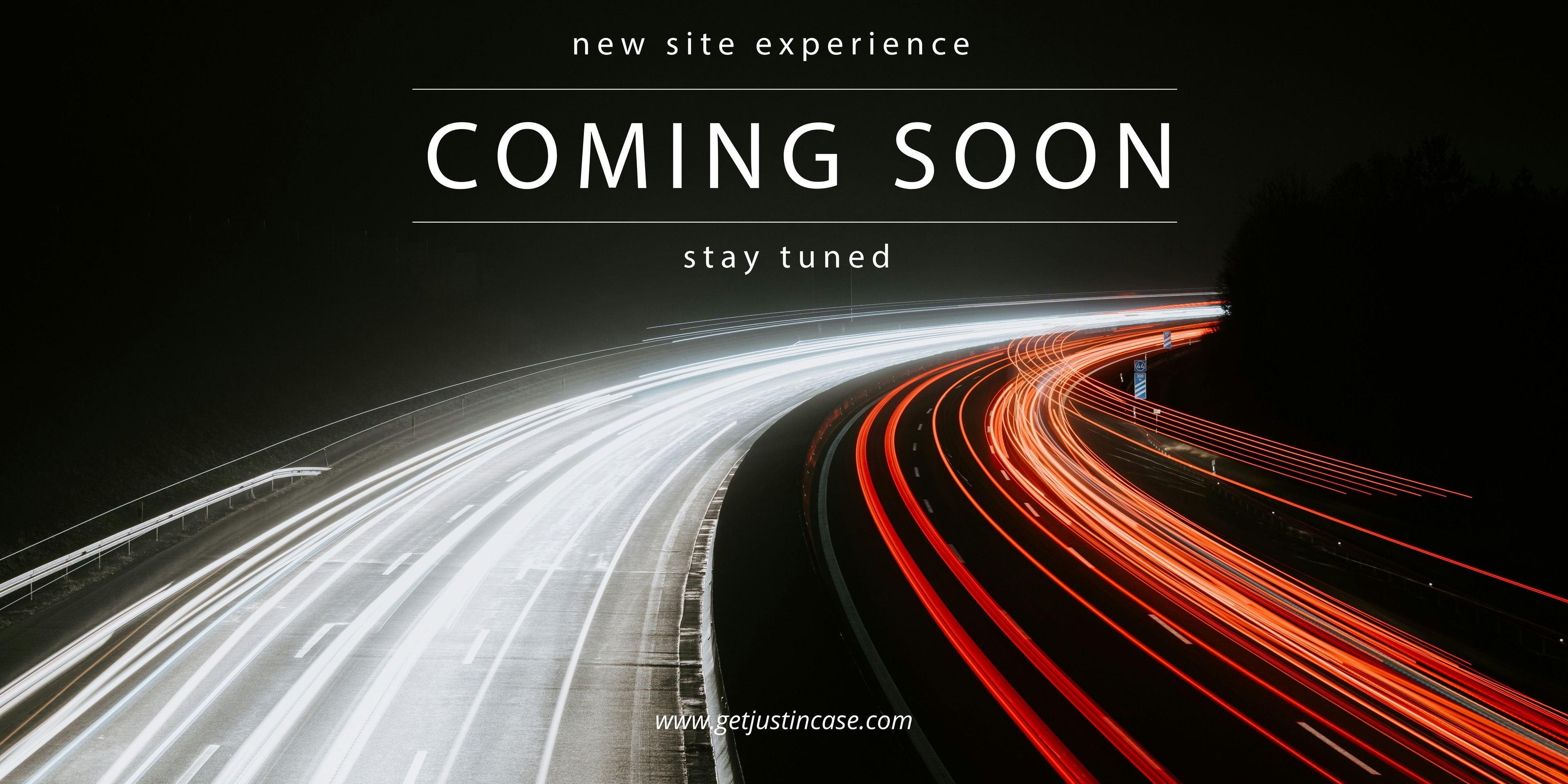 Road with light trails and 'Coming Soon' text on a dark background